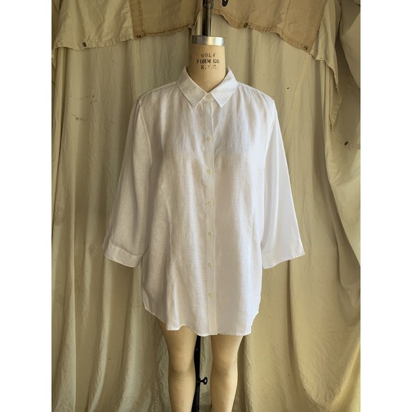 Chico’s Optic White Wrinkle Free Linen Button Up 3/4 Sleeve  Size 3 Large NWT - Picture 1 of 7